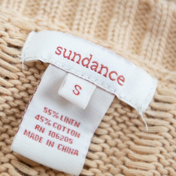 Sundance Cardigan Sweater Linen Cotton 3/4 Sleeve Knit Beige Yellow Size Small - Picture 3 of 5
